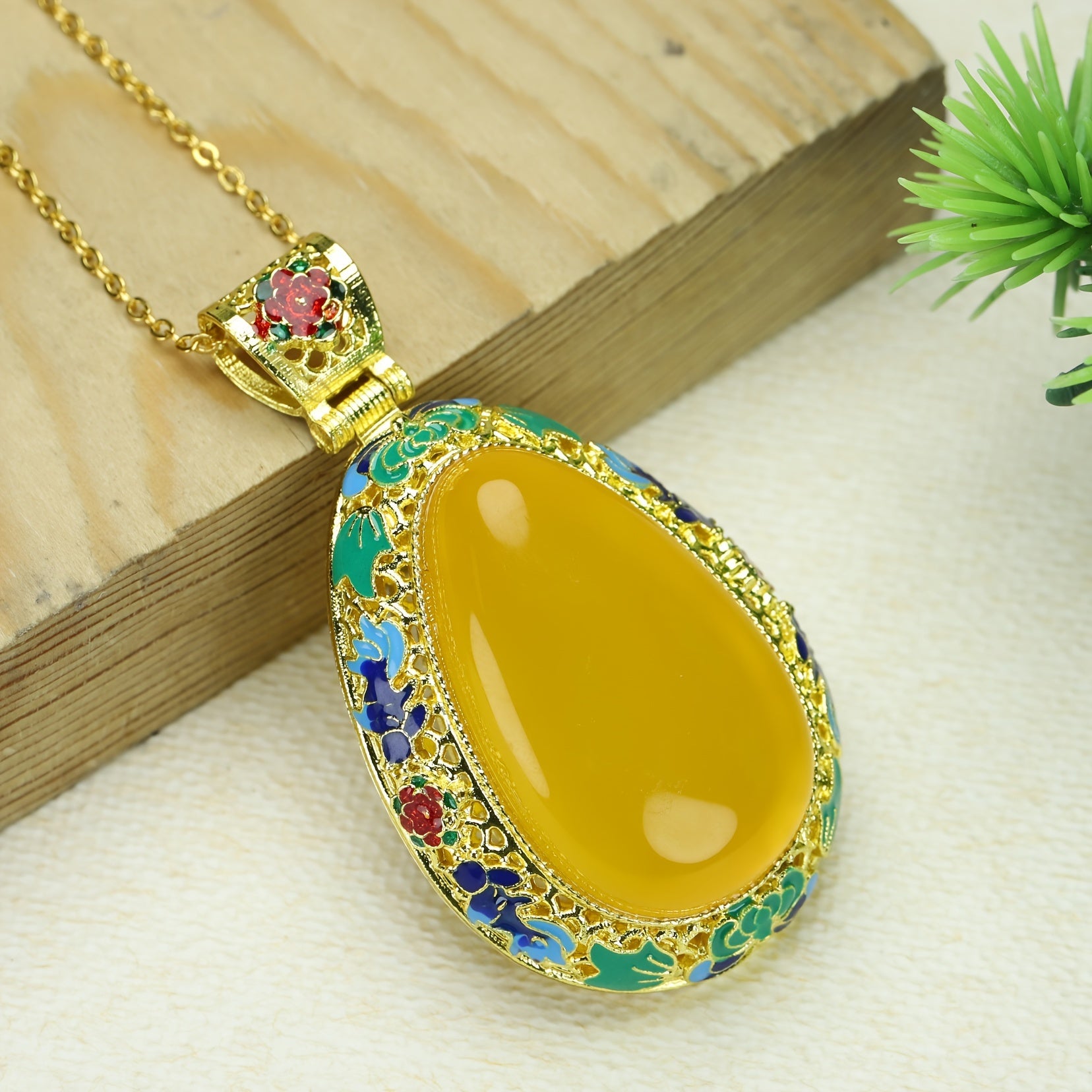 Elegant Golden Agate Necklace - Floral Motif Energy for Harmony & Prosperity