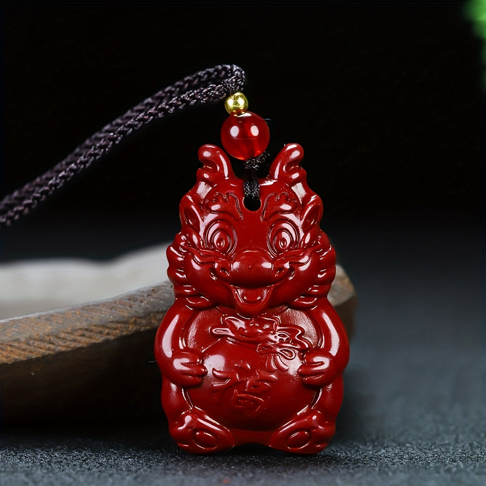 Natural Cinnabar Dragon Pendant for Luck, Protection & Vitality