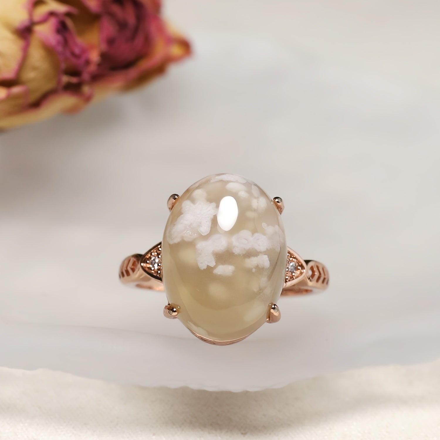 Elegant Cherry Natural Stone Ring for Beach Parties & Holidays with Spiritual Energy