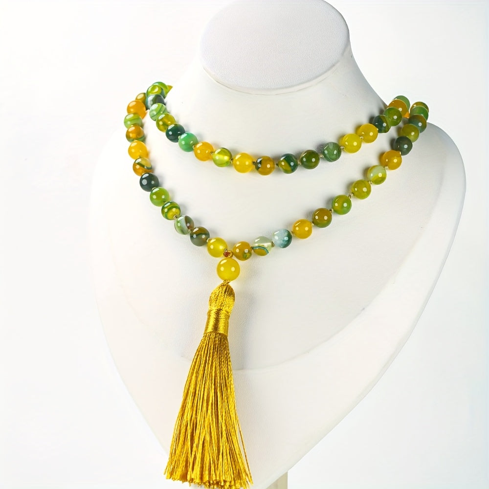 Agate Prayer Beads Necklace - 108 Beads for Spiritual Healing & Daily Wear