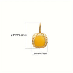 Golden Earrings with Square Yellow Jade - Noble Design for Daily Wear & Spiritual Energy