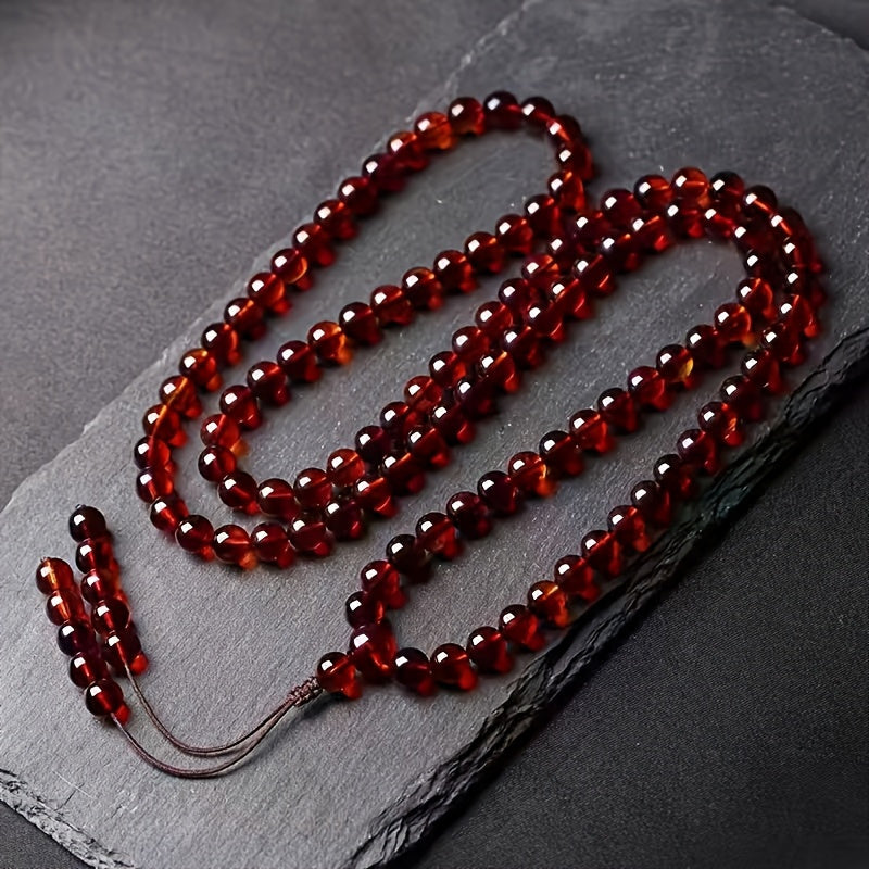 Elegant Blood Amber Glass Bead Necklace & Bracelet Set - Daily Wear & Gift with Spiritual Energy