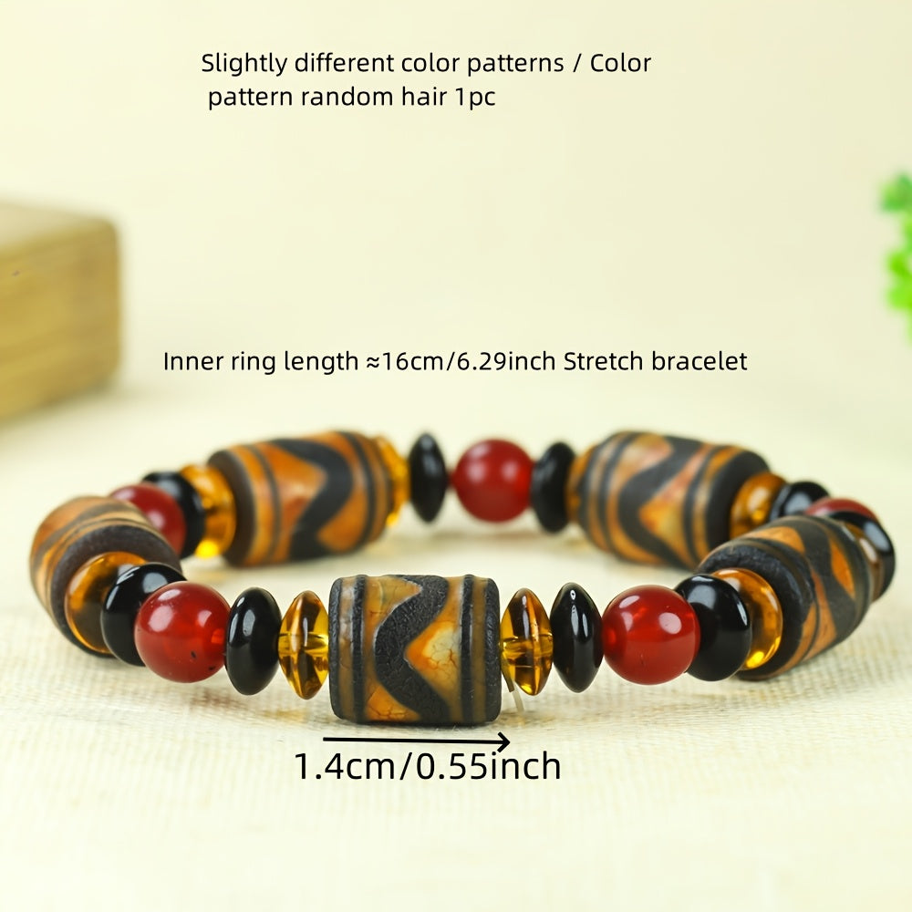 Bohemian Vintage Natural Agate Barrel Bead Bracelet for Grounding, Prosperity, and Holiday Gifting