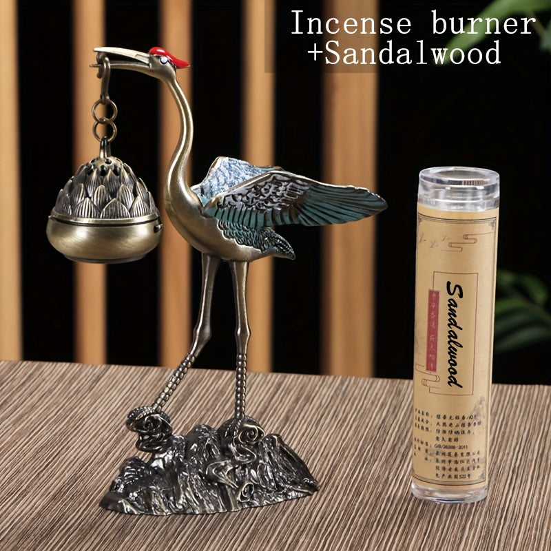 Bronze Crane Incense Burner | Longevity & Prosperity Enhancer with Swirling Smoke Design