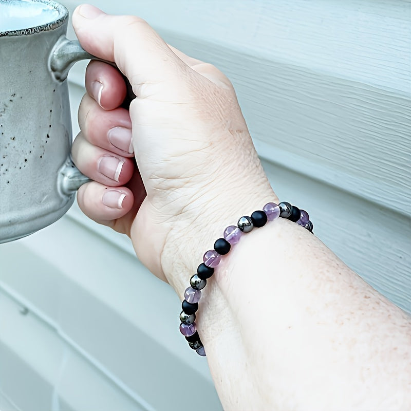 Grounding Protection Amethyst Hematite Bracelet - Spiritual Energy & Luck for Yoga Meditation