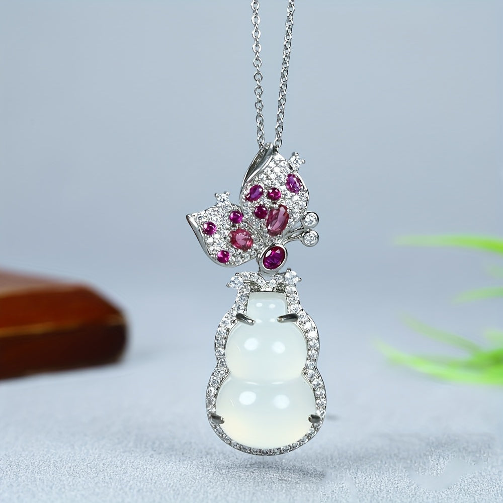 Elegant White Agate Gourd Pendant for Prosperity, Protection & Spiritual Harmony