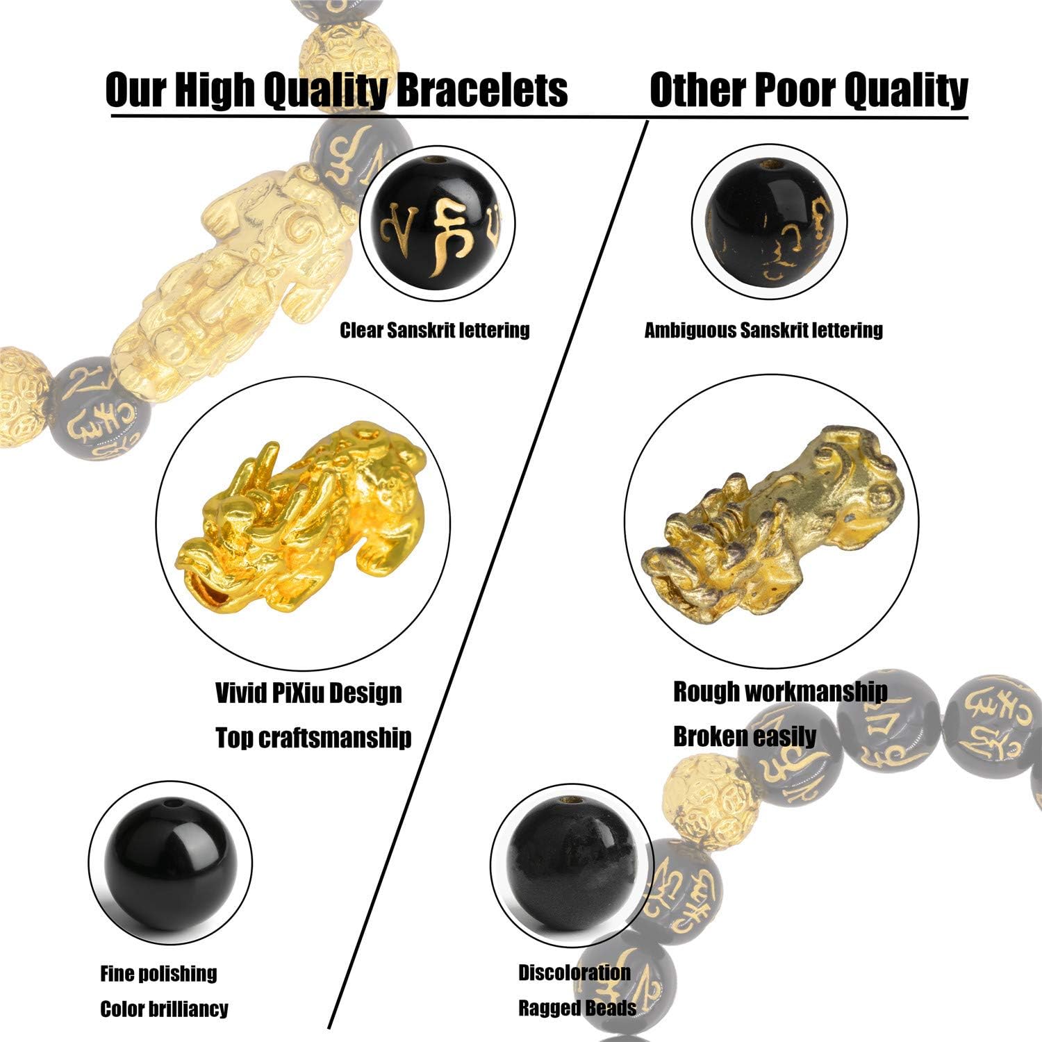 Feng Shui Bracelet Prosperity Double Pi Xiu Black Mantra Bead Bracelet with Golden Dice - Attract Wealth & Good Luck