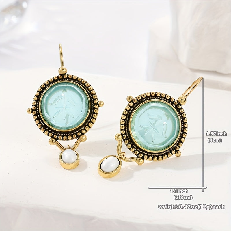 Vintage Blue Intaglio Earrings: Bohemian Style for Daily Wear & Spiritual Harmony