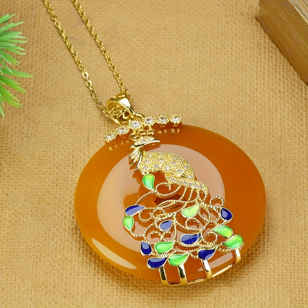 Natural Yellow Agate Phoenix Peace Buckle Necklace for Protection, Prosperity & Elegance