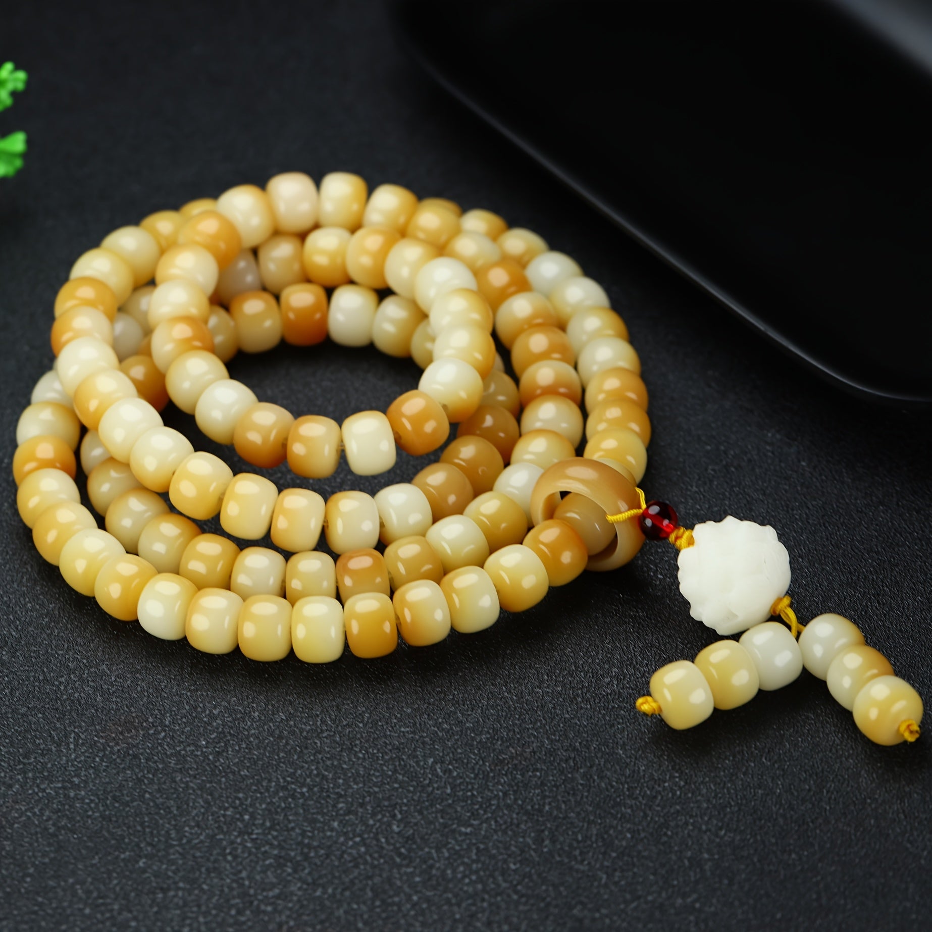 Natural Handmade Braided 108 Beads Rosary Bracelet Necklace - Yellow & White for Spiritual Healing and Protection
