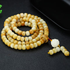 Natural Handmade Braided 108 Beads Rosary Bracelet Necklace - Yellow & White for Spiritual Healing and Protection