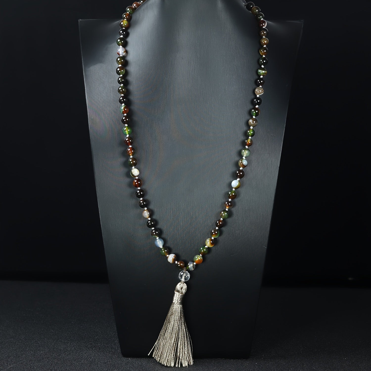 Natural Agate Prayer Mala Necklace - 108 Beads for Spiritual Healing & Daily Wear