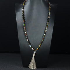Natural Agate Prayer Mala Necklace - 108 Beads for Spiritual Healing & Daily Wear