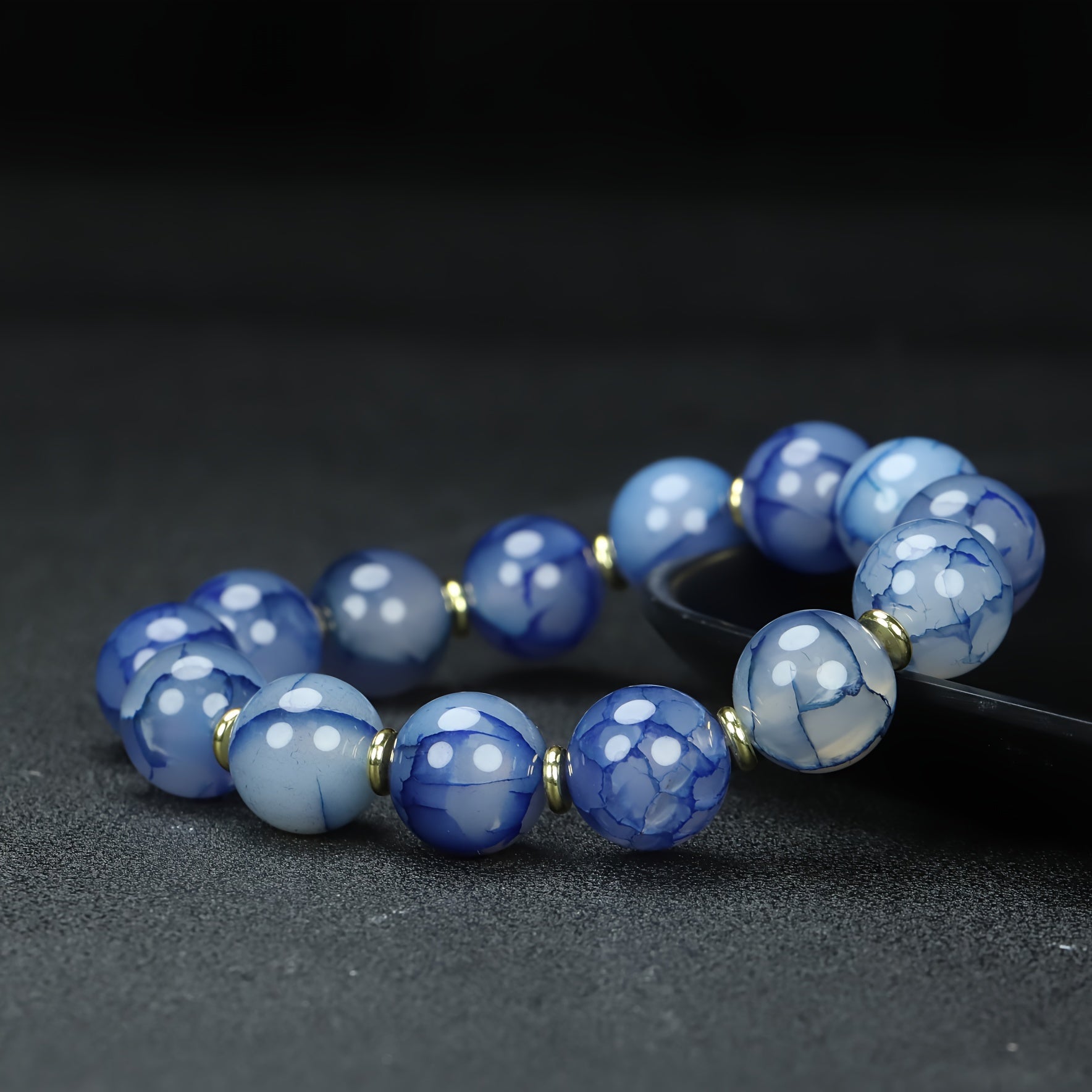 Vintage Blue Agate Beaded Bracelet for Calm, Communication, and Energetic Protection