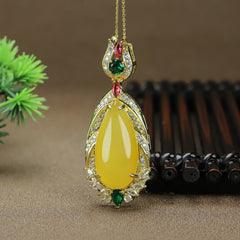 Elegant Agate Pendant Necklace with Green and Yellow Stones for Harmony and Abundance