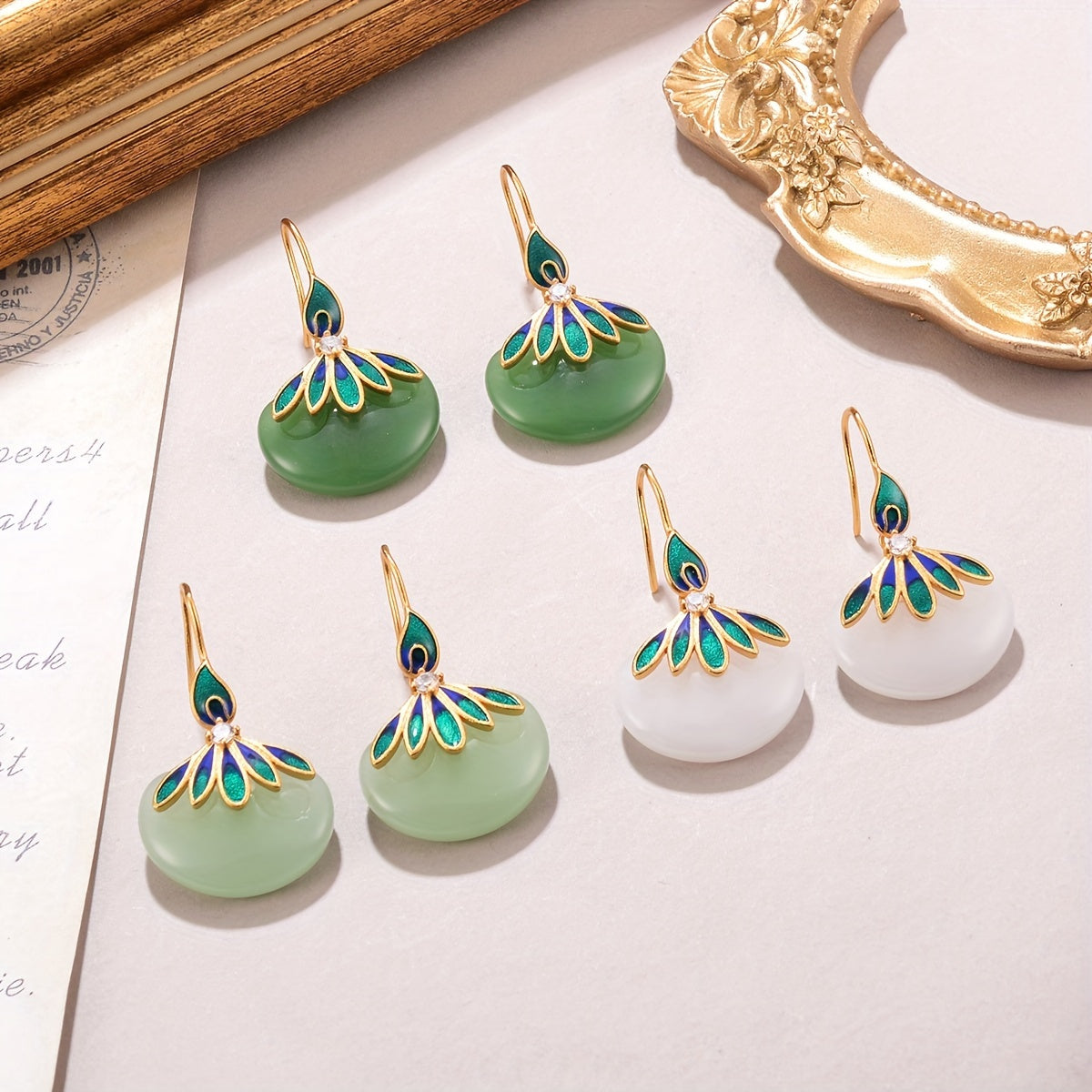 Green Copper Peacock Earrings Sexy Dangle Festival Jewelry with Mind-Body-Spirit Balance