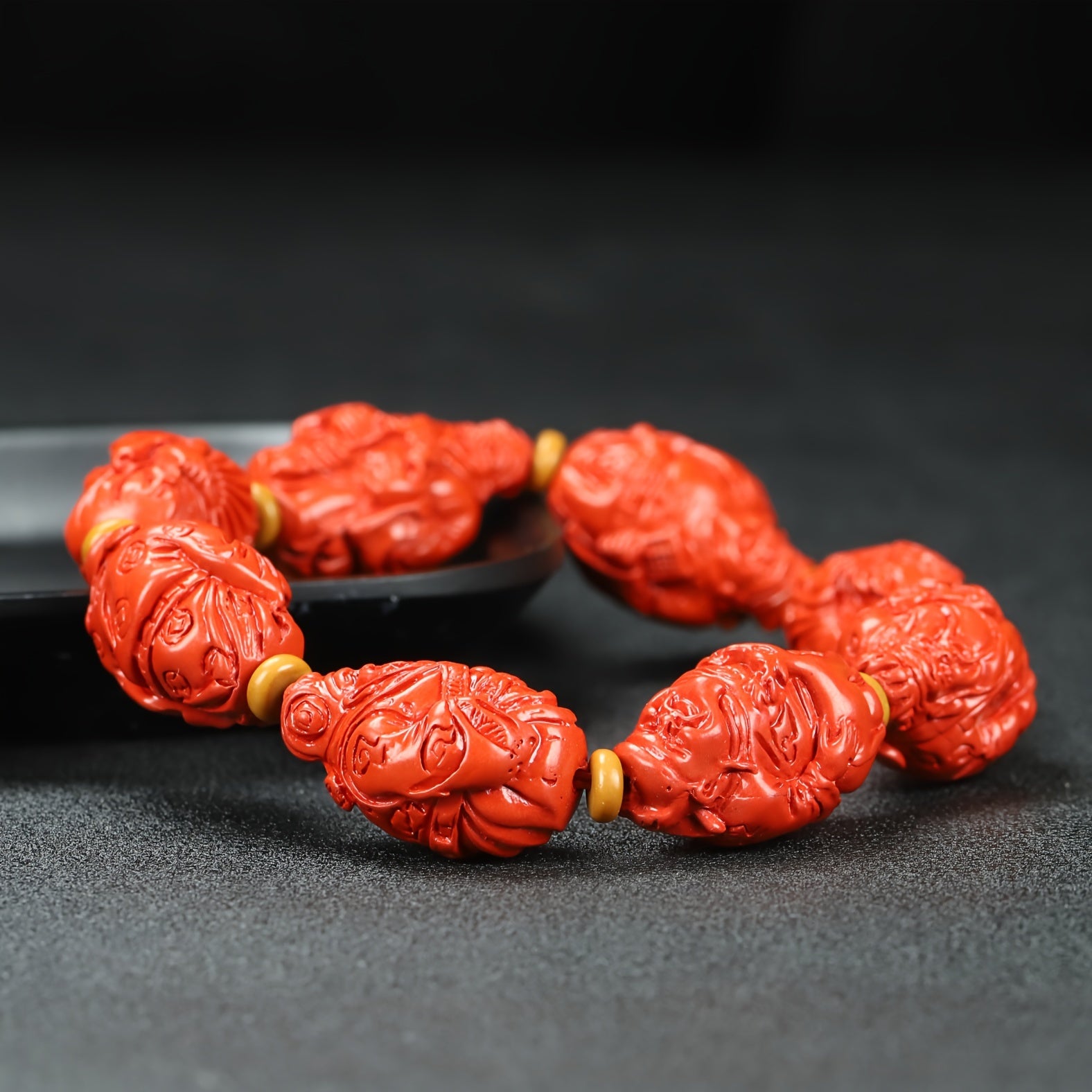 Men's Vintage Red Cinnabar Wealth God Bracelet for Prosperity, Protection, and Energetic Balance