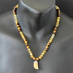 Handmade Adjustable Bead Necklace with Raw Stone Pendant - Boho Style Christmas Gift for Spiritual Energy & Mindfulness