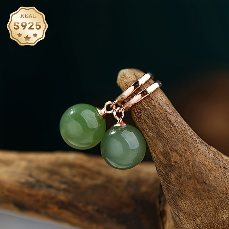 Natural Stone Earrings - 9-10mm Green Round Stones with S925 Silver for Energy Balance & Harmony