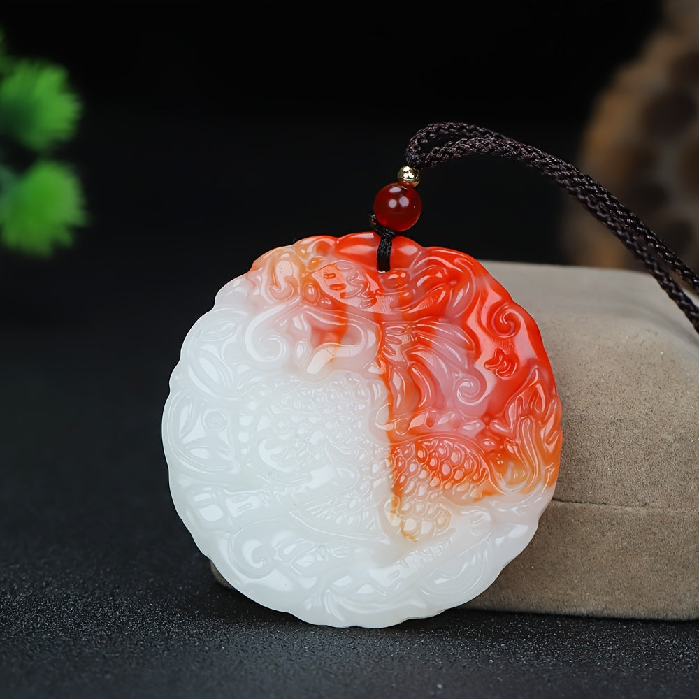Dragon Phoenix Yin Yang Imitation Jade Pendant for Harmony, Prosperity & Spiritual Balance