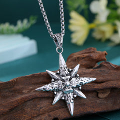 Men's Christmas Snowflake Compass Star Pendant Necklace - 18K Gold Plated for Protection & Guidance in Holiday Season