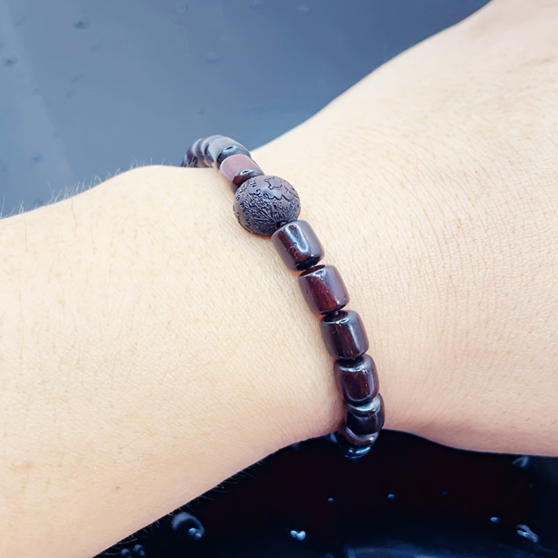 Sandalwood Beaded Bracelet - Vintage Style with Intricate Carvings for Spiritual Harmony