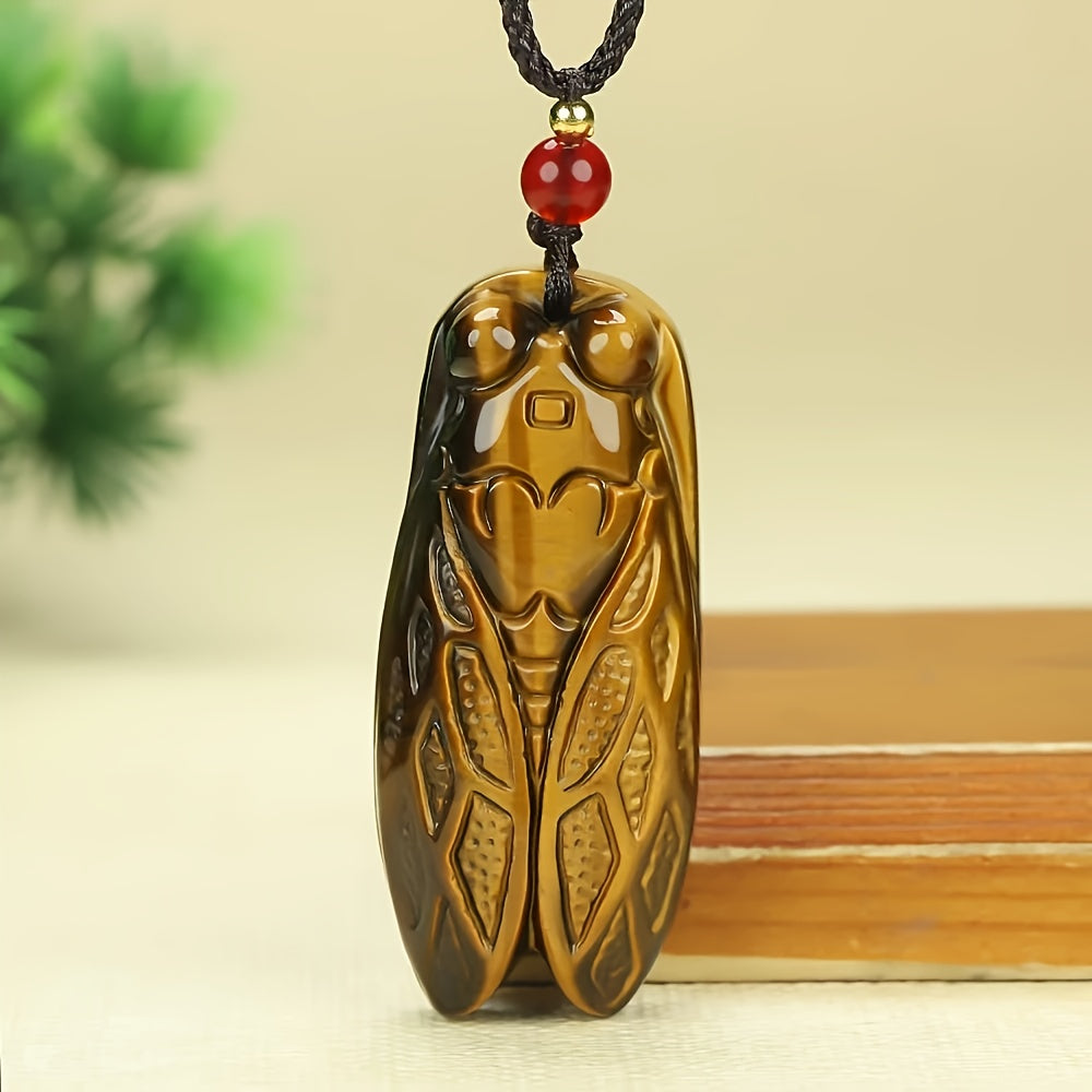 Natural Stone Pendant - Bohemian Style Unisex Jewelry with Cicada Symbol for Good Fortune