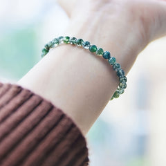 Moss Agate Beaded Stretch Bracelet - Elegant Green Stone for Daily Energy Balance & Gift-Giving