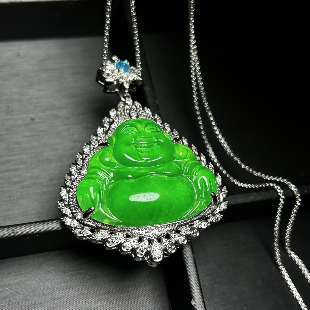 Icy Green Jade Laughing Buddha Pendant for Abundance, Serenity & Spiritual Protection