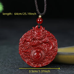 Protective Cinnabar Dragon Amulet Necklace for Men, High-Content Red Cinnabar Pendant with Bagua