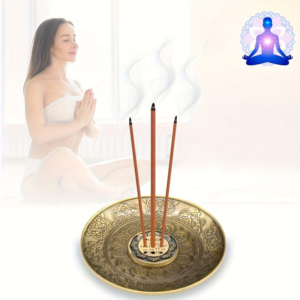 Elegant Zen Flower Incense Burner - Golden Buddhist Energy with Lotus Symbolism for Meditation