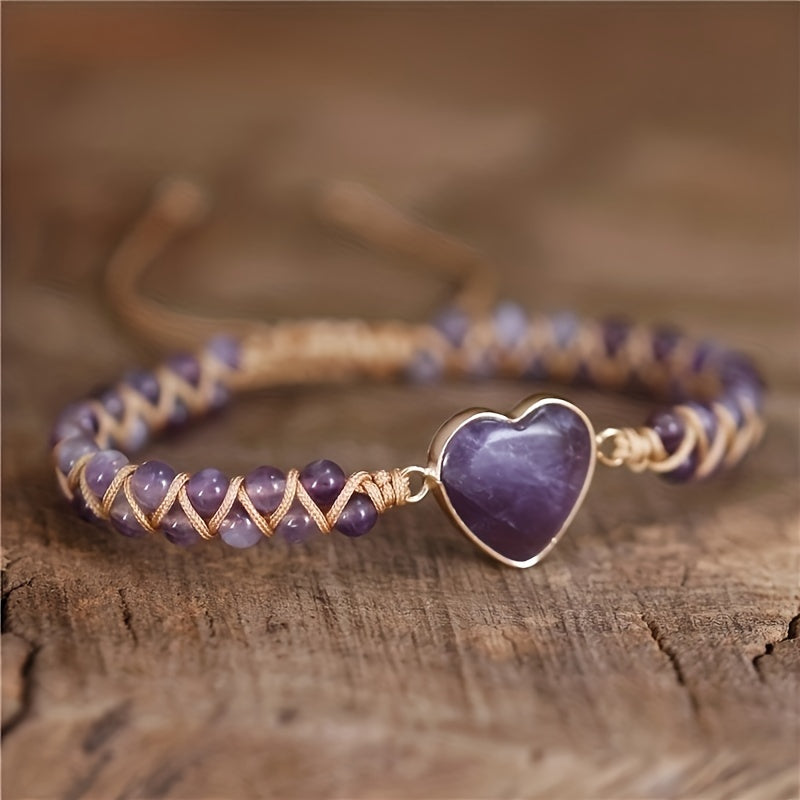 Amethyst Heart Bracelet - Bohemian Ethnic Style & Spiritual Energy
