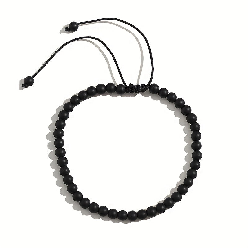 Adjustable Bohemian Black Stone Anklet - Handmade Unisex Energy Jewelry
