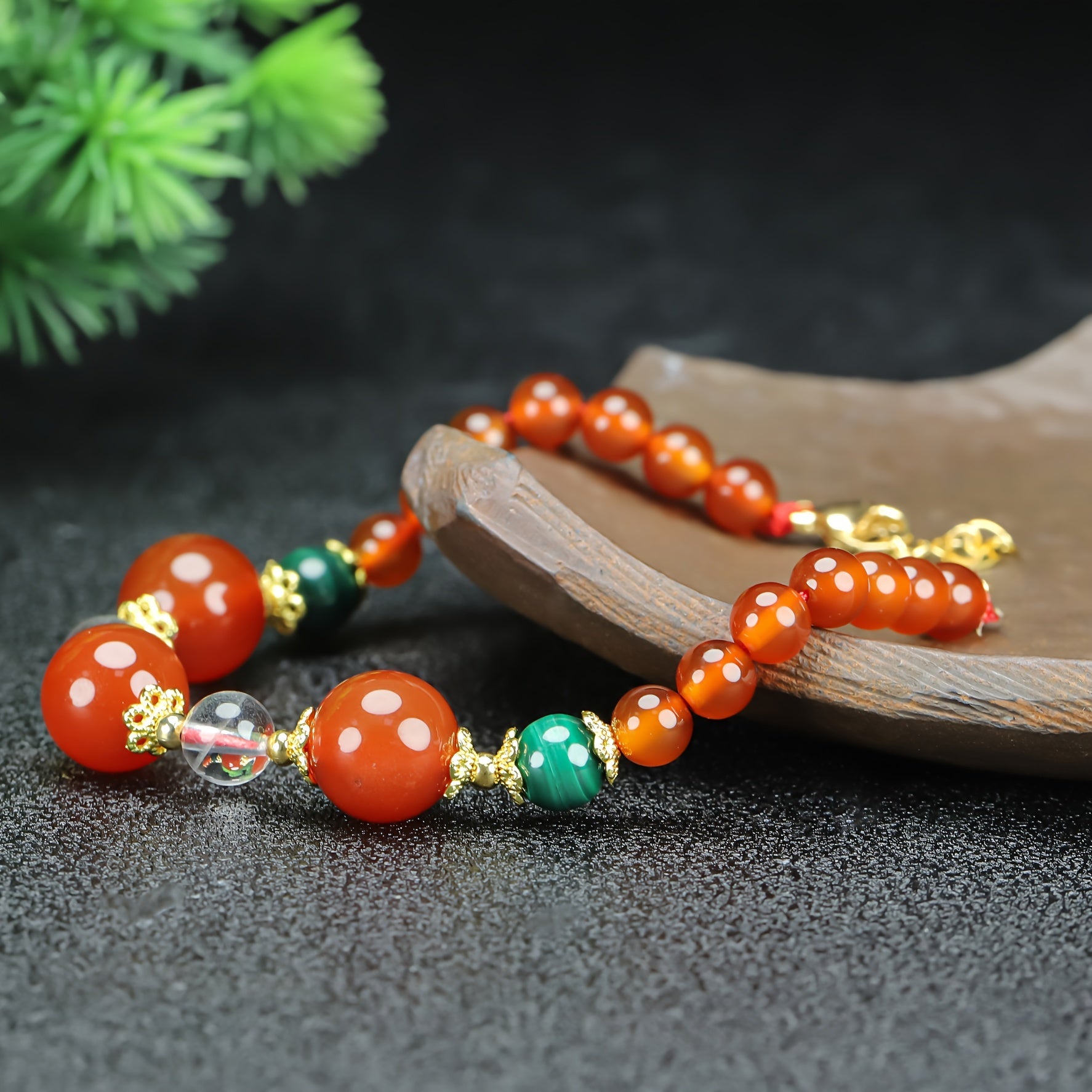 Elegant Red Bead Bracelet Golden Spacers Energy Balance Women