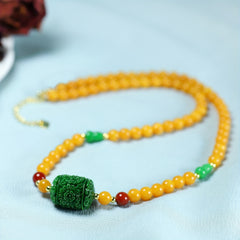 Vintage Wax Necklace - Agate Pendant for Harmony & Protection