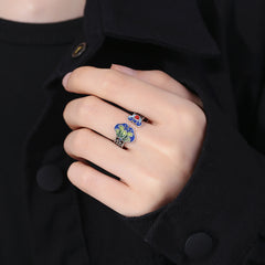 Vintage Bohemian Lotus Flower Ring for Women - Blue/Green/Red Floral Design with Energy Healing & Spiritual Protection
