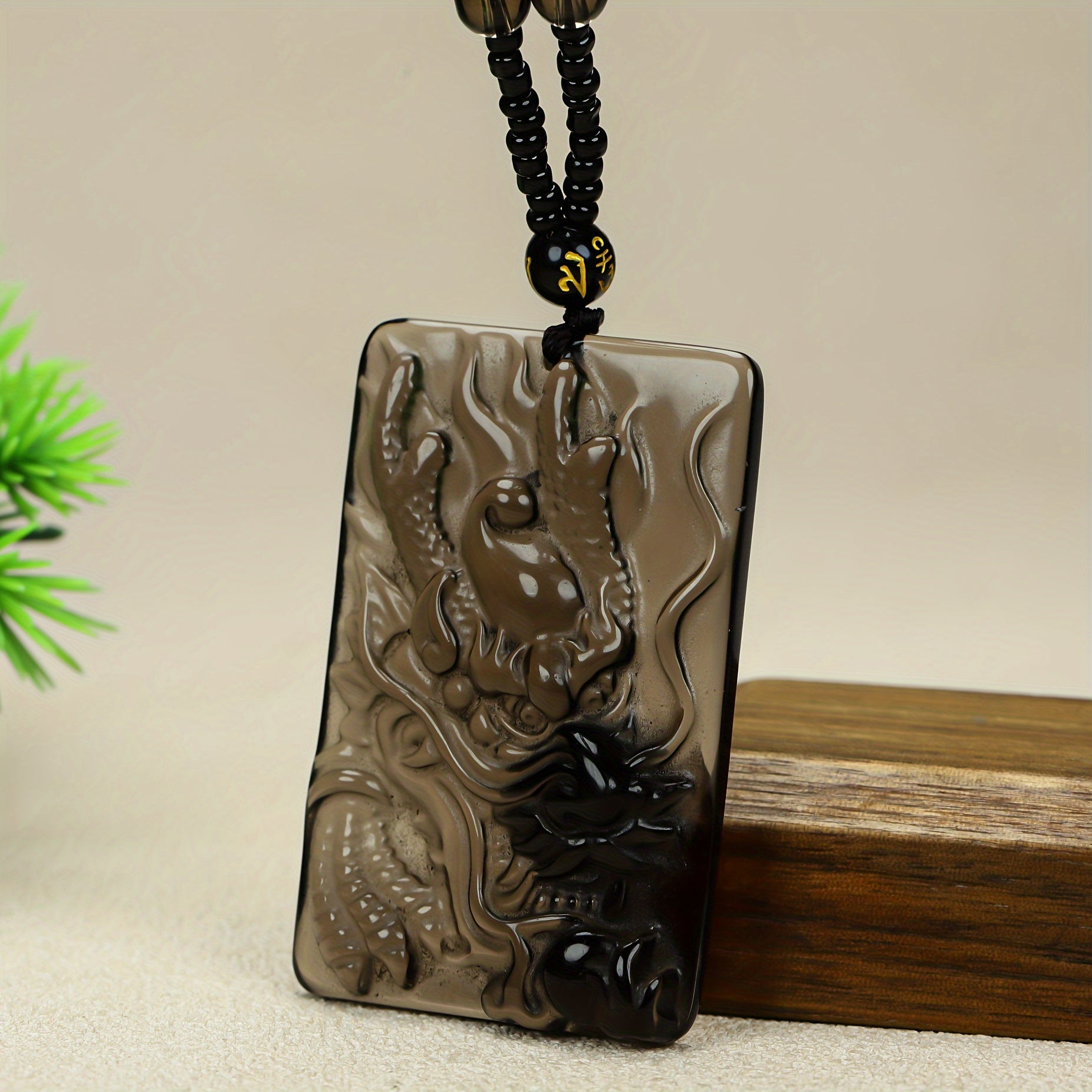 Men's Natural Obsidian Dragon Pendant for Power, Protection, and Wealth Attraction