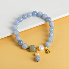 Natural Stone Bead Bracelet with Barrel Beads Blue Jade Energy Bead Bracelet with Gourd Charm – Harmonizing Calm & Prosperity
