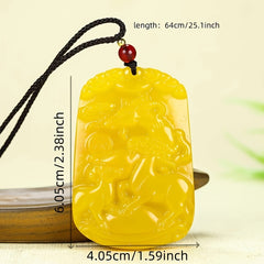 Yellow Jade Pendant with Three Sheep Charm - Unisex Amulet for Good Fortune and Harmony