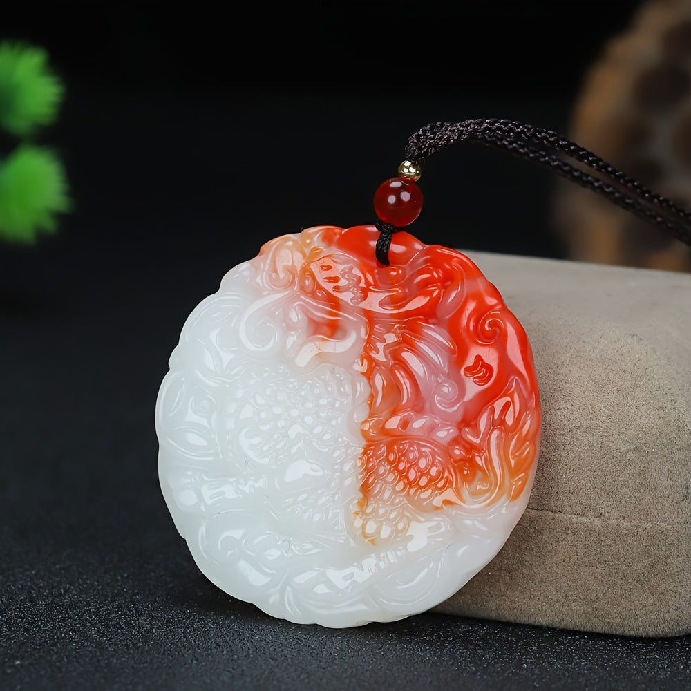 Dragon Phoenix Yin Yang Imitation Jade Pendant for Harmony, Prosperity & Spiritual Balance