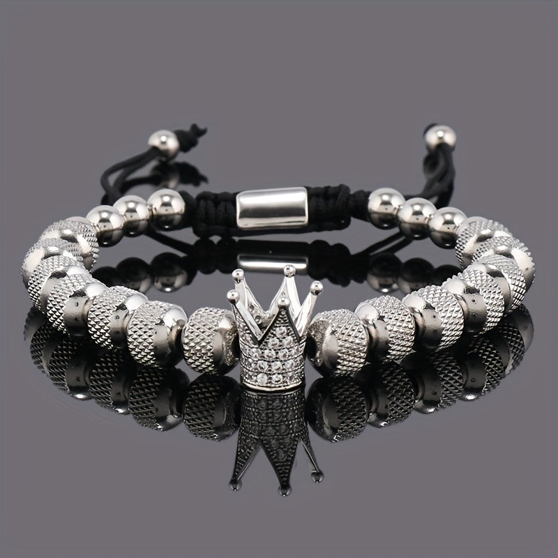 Golden Crown Charm Men's Bracelet - Luxury Stainless Steel Accessory for Prosperity & Protection