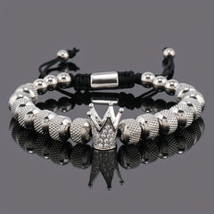 Golden Crown Charm Men's Bracelet - Luxury Stainless Steel Accessory for Prosperity & Protection