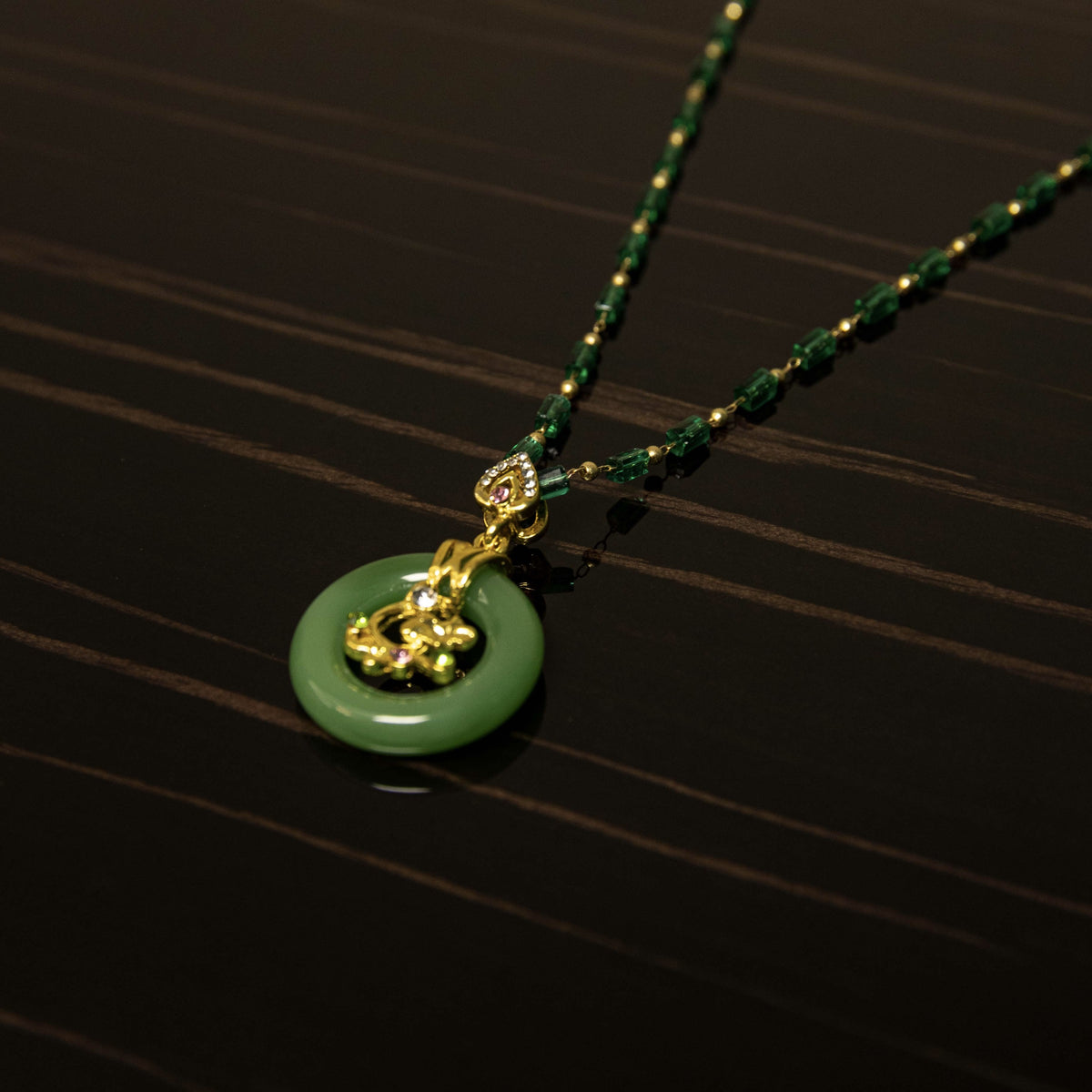 Luxury Lucky Green Circle & Golden Branch Necklace - Prosperity Amulet for Women