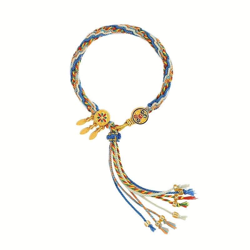 Bohemian Leaf Tassel Bracelet — Rainbow Harmony, Protection & Joy Energy Bracelet