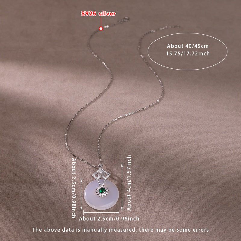 Women's Elegant Green Stone Pendant Necklace - S925 Silver Harmony & Protection Talisman