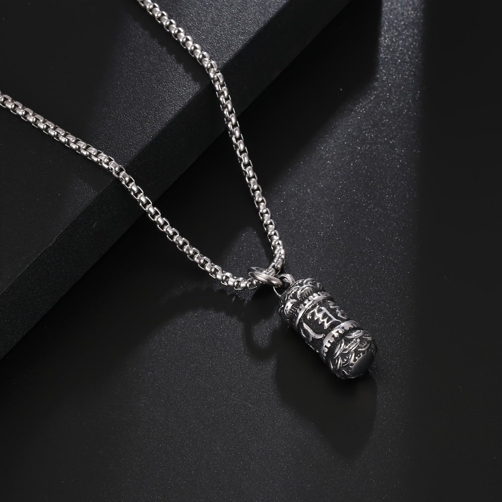 A Stainless Steel Retro Men's Oriental Style Necklace Lotus Six-character Proverb Pendant Pendant Ornament