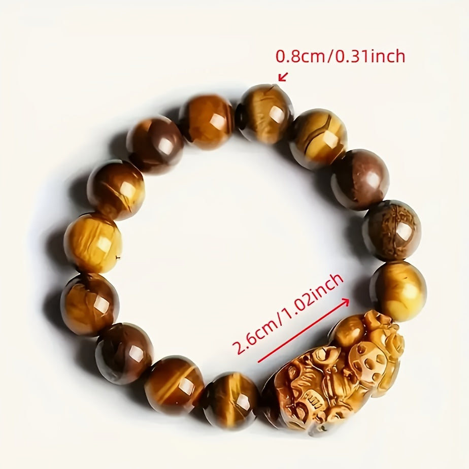 Natural Tiger Eye Stone Bracelet - Brown Beaded Unisex Jewelry for Energy Balance & Protection | August Birthstone Gift for Mind-Body-Spirit Harmony