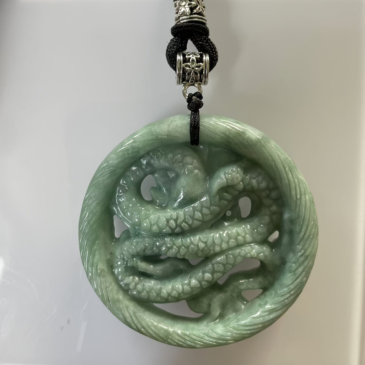Natural Green Jade Dragon Pendant - Harmony Prosperity Spiritual Balance Authentic Charm
