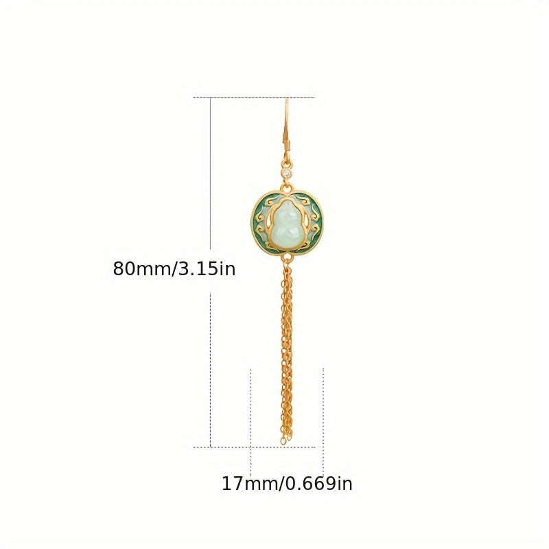 Elegant Gourd Tassel Earrings with Imitation Jade - Harmonious Energy for Daily Wear