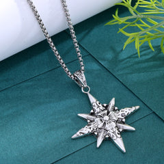Men's Christmas Snowflake Compass Star Pendant Necklace - 18K Gold Plated for Protection & Guidance in Holiday Season